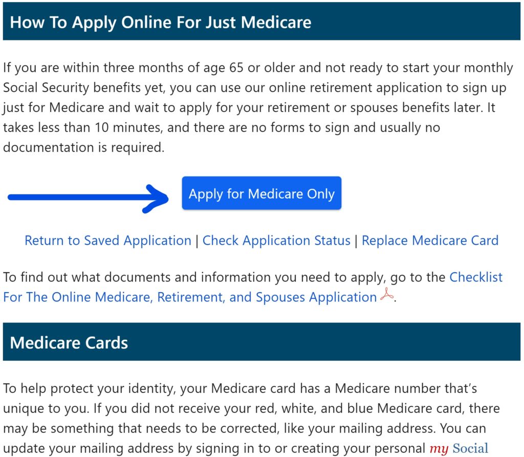 Applying for Medicare Part A & B Online